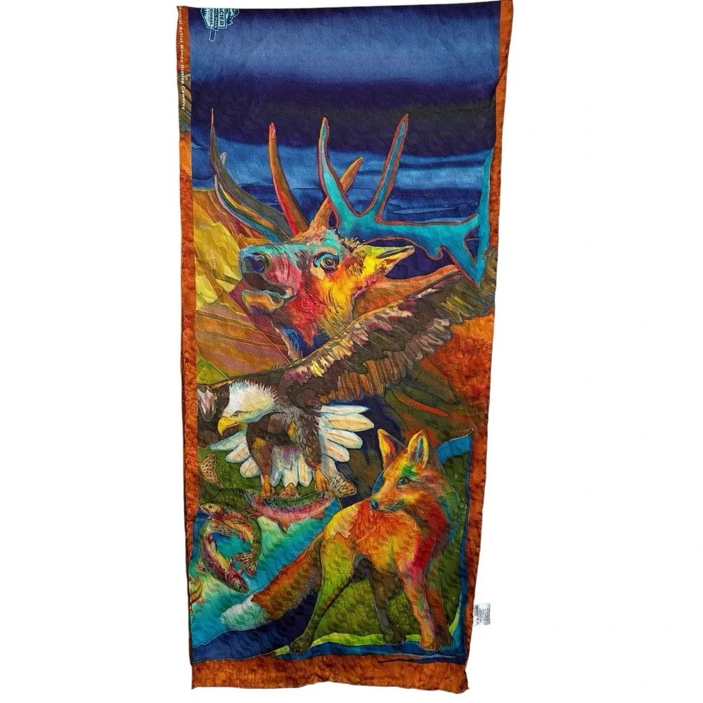 Glacier National Park Centennial Silk Scarf Nancy Dunlop Cawdrey 13X60 Wildlife - Picture 2 of 8